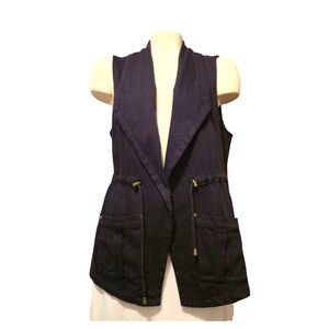 LYSSE Black Denim Stretch Twill Piper Drawstring Safari Cotton Stretch Vest Lrge